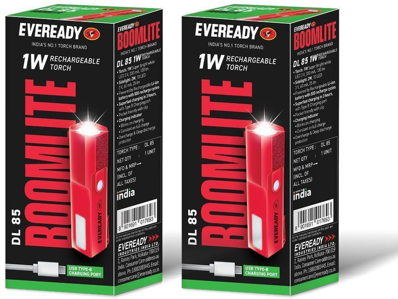 EVEREADY Boomlite DL 85 Torch with Side Light Torch(Red, 2.8 cm, Rechargeable)