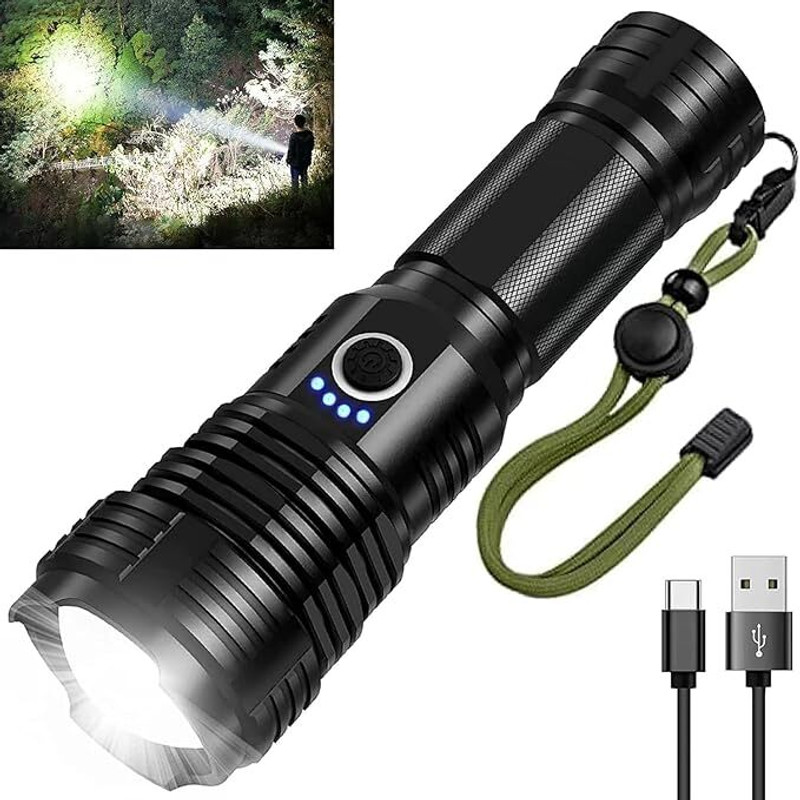 ModularChoic LED Rechargeable Flashlight | Torch with 5 Modes | Waterproof Torch(Black, 16 cm, Rechargeable)