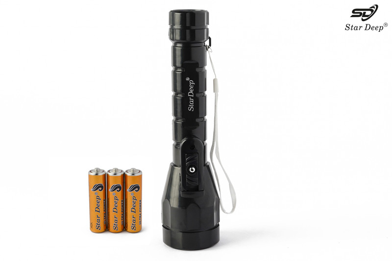 STARDEEP 0.75W SD-52 LED EASY ON/OFF FLASHLIGHT WITH AAA SIZE CELL LOCK FLASHER BUTTON Torch(Black, 5 cm)