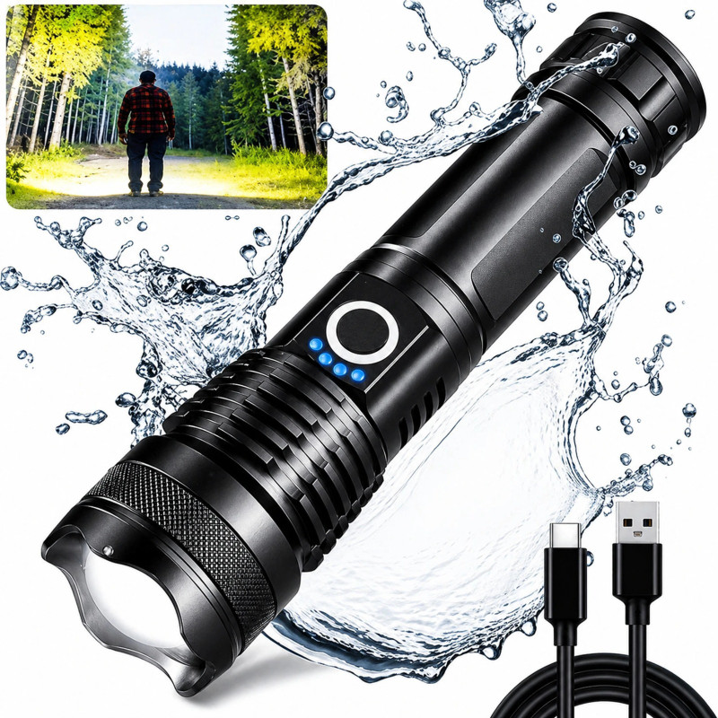 HYMASA M983 Rechargeable Tactical Torch Light, Handheld Flash light Torch(Black, 18 cm, Rechargeable)