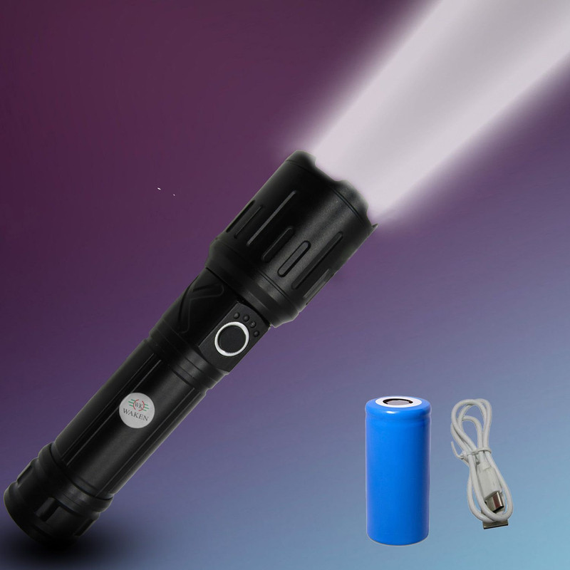 Waken Rechargeable Strong Beam Zoom Light Metal Waterproof 5-Modes 4800mAh Fast Charge Torch(Black, 17 cm, Rechargeable)