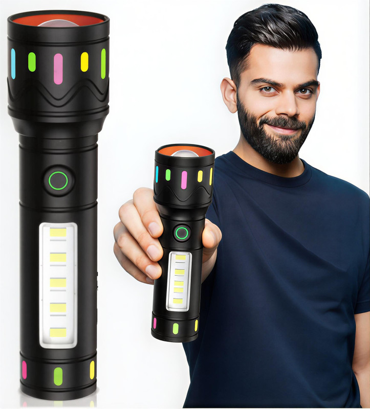 JMALL M33 100W Rechargeable LED Metal Torch with Zoom Head & Blinker Light Torch(Black, 13.5 cm, Rechargeable)