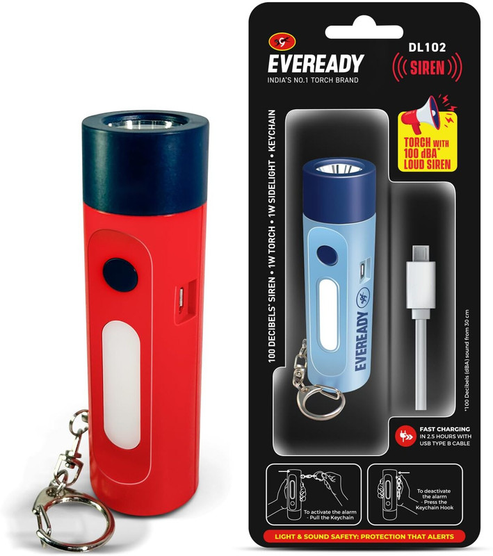 EVEREADY Siren DL 102 Flashlight with 100 dB Alarm 1W & 1W...
