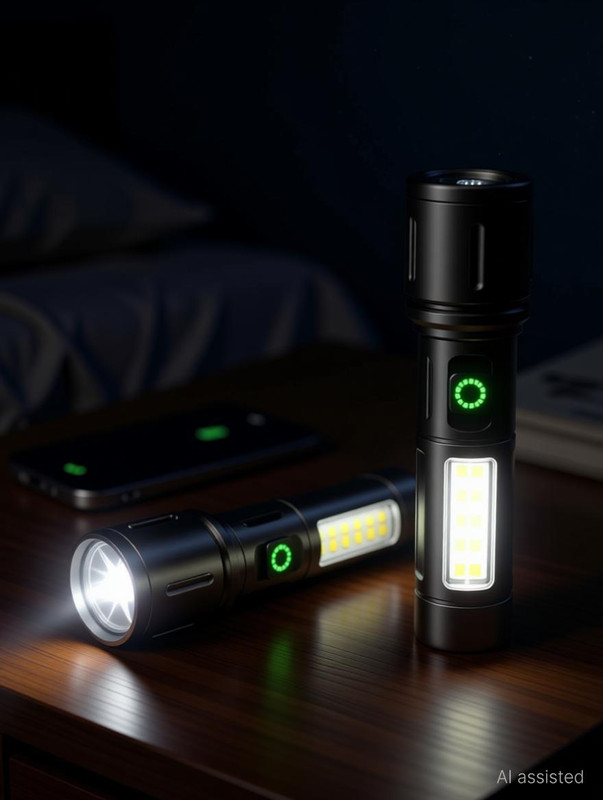 Dotcom Metal Led Torch Light Long Range 2 Km With Type C Charging Port Torch(Black, 13.5 cm, Rechargeable)