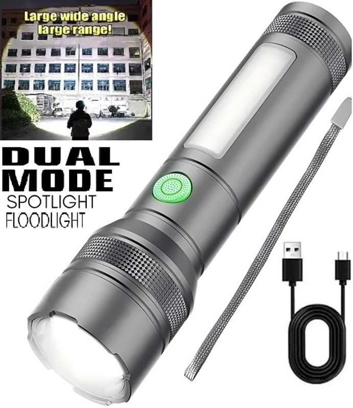 Zeno volt M16D Rechargeable Flashlight – 10000 Lumen High Power LED , 6 hrs Torch Emergency Light(Silver)