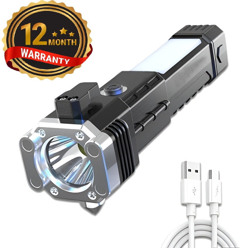 Dishi LED Rechargeable Torch/Flashlight, Ultra Long Beam Range,Seat Belt Cutter Torch 6 hrs Torch Emergency Light(Multicolor)