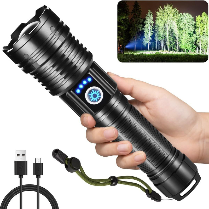 CRENTILA 5Mode Flash Light High Powered, Flashlight for Camping, Hiking, Home Emergencies Torch(Black, 17 cm, Rechargeable)