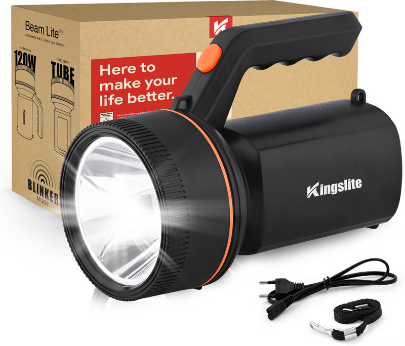 KINGSLITE Long Range Search Light 120W | 4 Mode | 2000mAh Battery Torch(Black, 21 cm, Rechargeable)