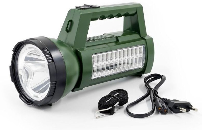 CRENTILA Rechargeable LED Search Long Range Torch Light with Blinker + Side Home Tube 8 hrs Torch Emergency Light(Green, Black)