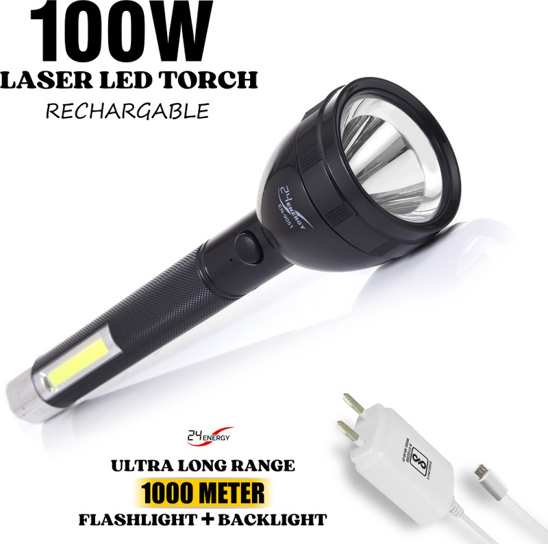 EN 24 ENERGY 2 In 1 Rechargeable torch light Dual Mode Upto 900 Meter Flashlight 10 hrs Torch Emergency Light(Black)