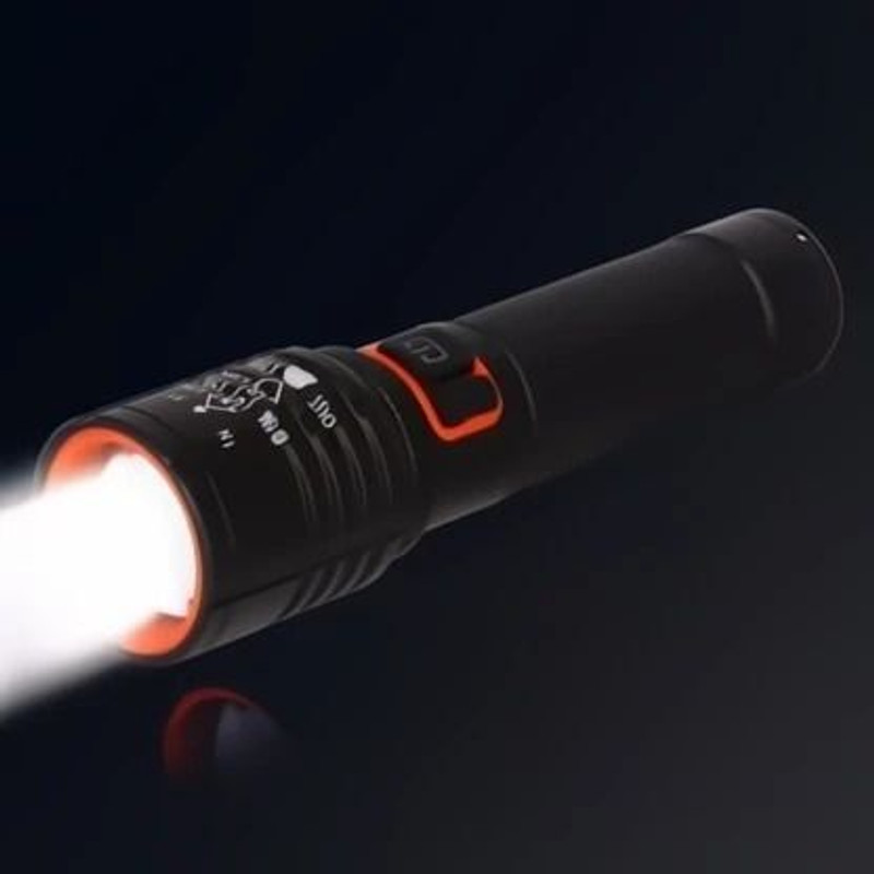 FINIFAB Rechargeable Torch with Long Range Focus Light and Long Hours Torch(Black, 15 cm, Rechargeable)