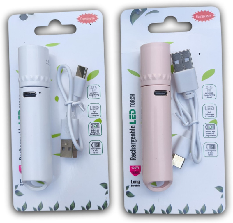 A B C GOLD Mini Rechargeable Torchlight with Zoom & Type-C Charging Port Torch(Pink, White, 9.5 cm, Rechargeable)