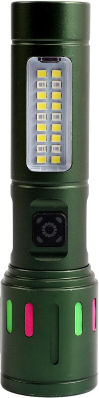 MZ M033 (RECHARGEABLE LED METAL TORCH) Zoomable 80W, 6 Modes, 1200mAh Battery Torch(Green, 14 cm, Rechargeable)
