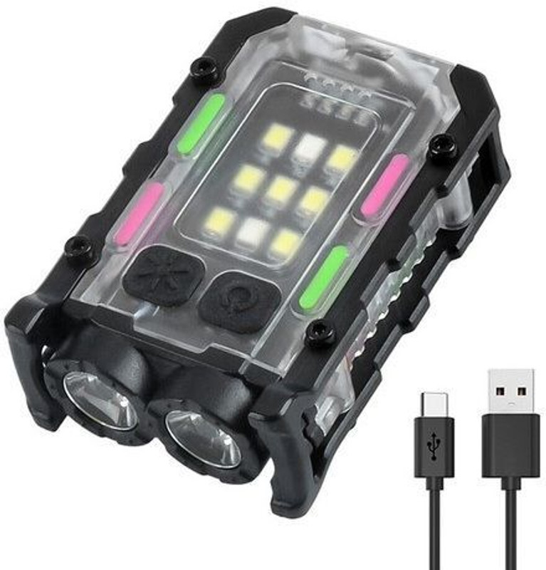 Care 4 8 Modes Rechargeable LED Torch with power indicator Clip Tail Magnet Work Light Torch(Black, 5 cm, Rechargeable)
