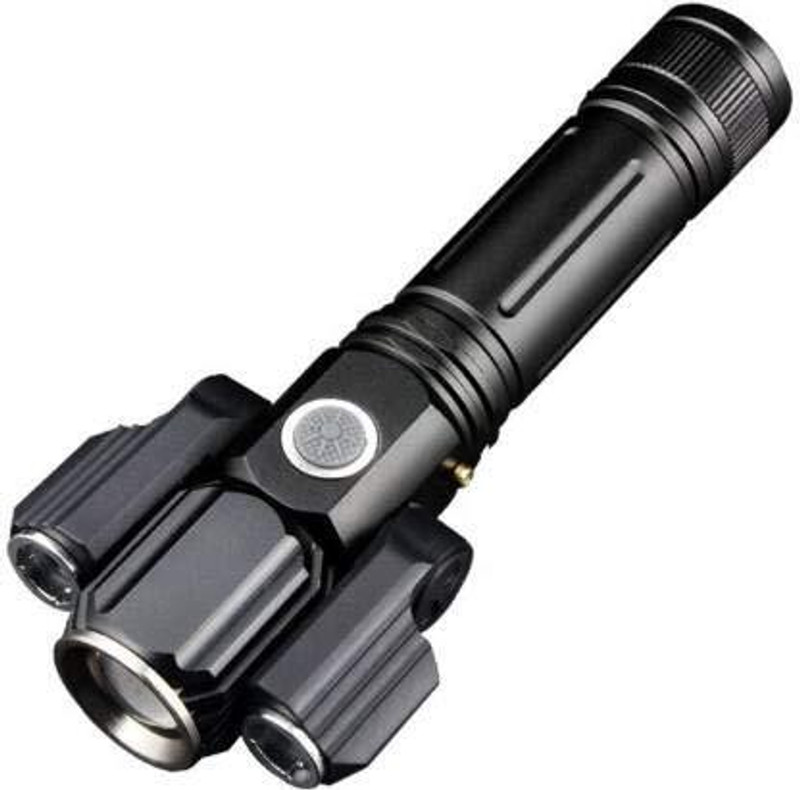 ECOSKY 3 headed metal body torch with 2 adjustable angle heads (rechargeable) Black Torch(Black, 18 cm, Rechargeable)
