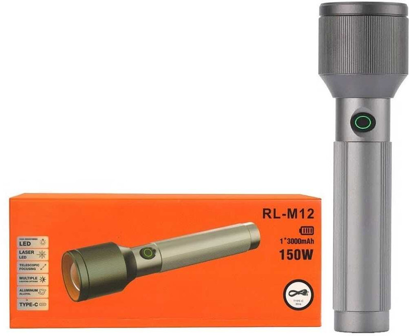 PICSTAR RL-M12 long-range 150Watt 3000 mAh battery Torch(Grey, 23 cm, Rechargeable)