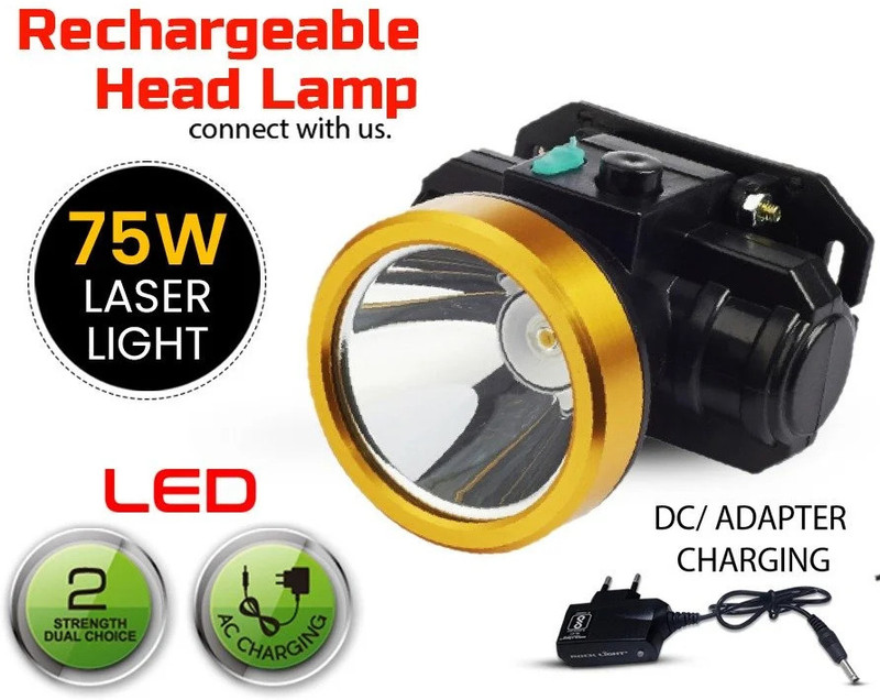 VR Bright Lite 75W Powerful Ultra Bright Head Torch Rechargeable Lamp Home Industrial Work LED 6 hrs Torch Emergency Light(Black)