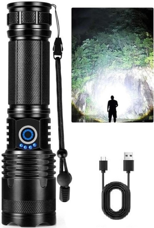 Zeno volt Rechargeable XHP90 Most Powerful LED Flashlight USB Zoomable Torch Torch(Black, 20 cm, Rechargeable)