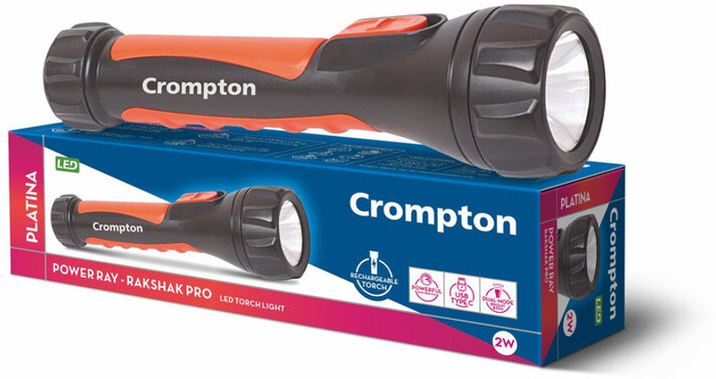 Crompton Pack of 01 Power Ray Ranger Pro Torch(Black, Orange, 22 cm, Rechargeable)
