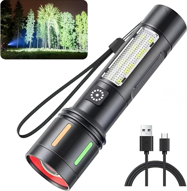Aubade Portable Bright Led Laser Long Range Torch Light With Side Tube Emergency Torch(Black, 13.5 cm, Rechargeable)