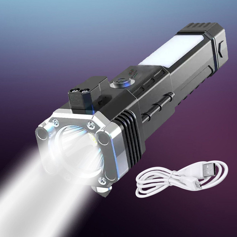 Waken Hammer Torch with Seat Belt Cutter Magnet 4- Light Modes Torch(Multicolor, 17 cm, Rechargeable)