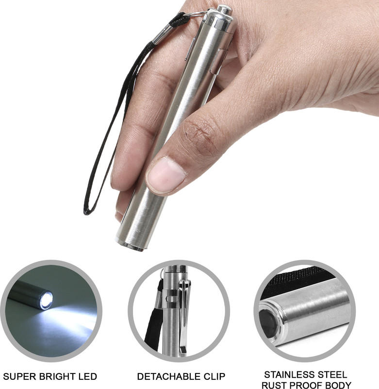 RCSP Surgical Pen Light Medical for Nursing Students Doctors Stainless Steel Mini Torch(Silver, 10 cm)
