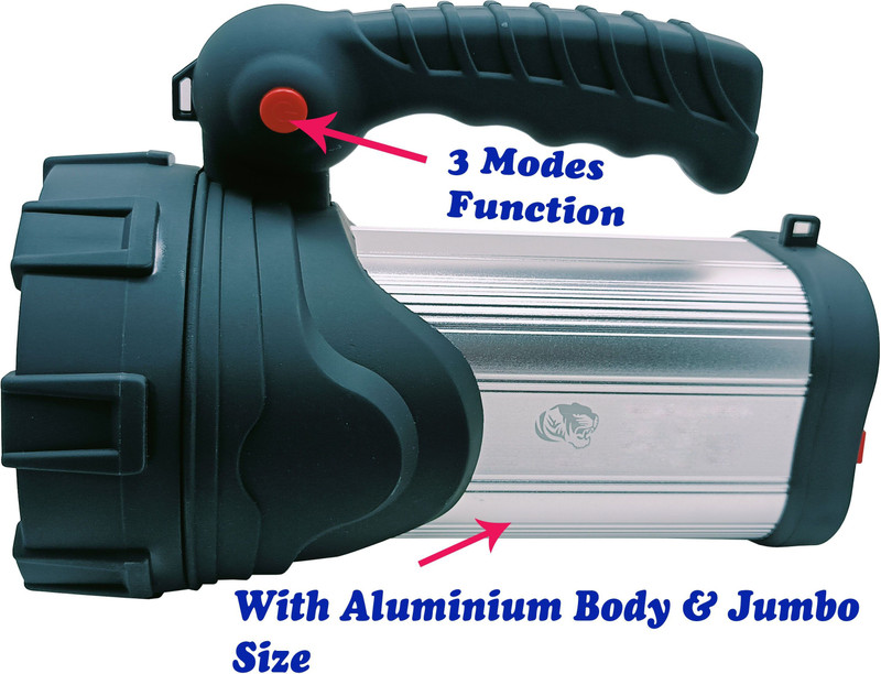 MNT Sales 3 Km Long Range Torch With 300 W LED ,Jumbo Size & 8000 Mah Battery Capacity Torch(Black, Silver, 22 cm, Rechargeable)