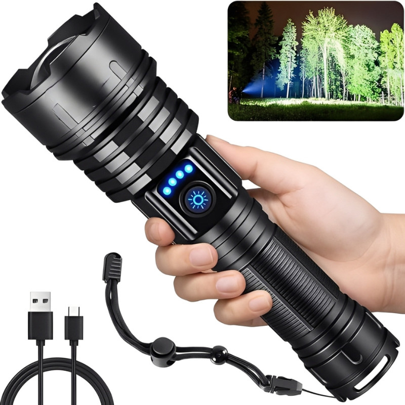 Zeno volt 376 Torch 90000 Lumens Bright Torch, 9600mAh, IP67 Waterproof, Rechargeable Torch(Black, 20 cm, Rechargeable)