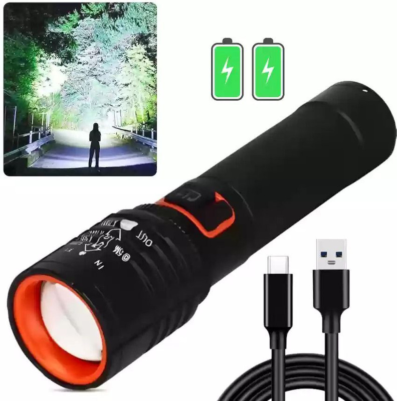 iDOLESHOP LASER+COB RANGE XPE Flashlight Rechargeable Zooming METAL Torch Light Torch(Black, 13 cm, Rechargeable)