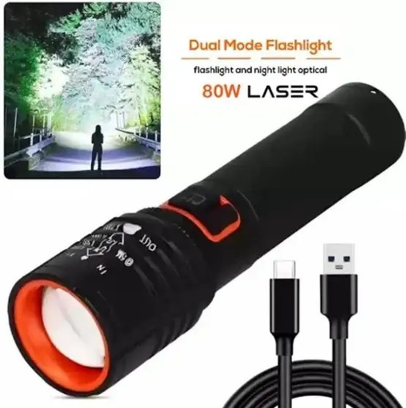 Sument 035 Rechargeable Powerful Bright Black 5 Mode Torch Waterproof Long Focus Torch(Black, 14 cm, Rechargeable)