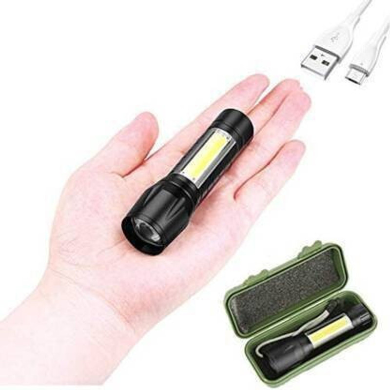 UNZAG Super Bright Mini Rechargeable Torchlight Super Bright Pocket Mini Zoom Cob Usb Torch(Black, 9 cm, Rechargeable)