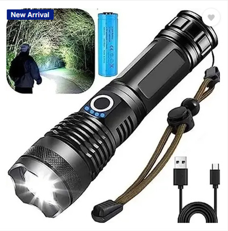 FAVOURABLE Super Bright 3000 Lumens Rechargeable LED Flashlight 5000mAh Torch Black 1 Torch(Black, 18 cm, Rechargeable)