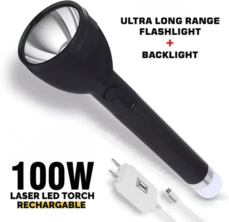 CRENTILA Rechargeable Led Torch With Ultra Bright Laser Led With Long Range 1000 Meter Torch(Black, 25 cm, Rechargeable)