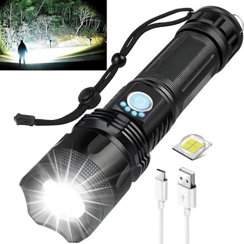 Aubade Metal Led Torch Light Long Range 1000 Meter 1 Km High Power Zoomable ZY-603 Torch(Black, Silver, 17 cm, Rechargeable)
