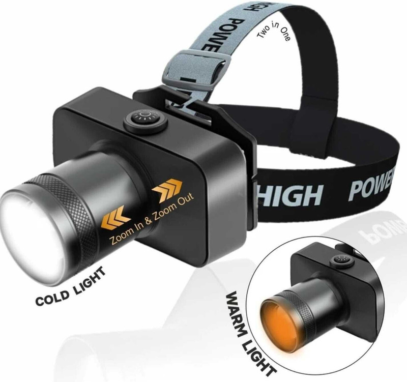 Kay-Joy 2 in 1 200W Headlamp – Ultra Bright LED -Zoom, 3 Modes, Metal Body 6 hrs Torch Torch(Black, 14 cm, Rechargeable)
