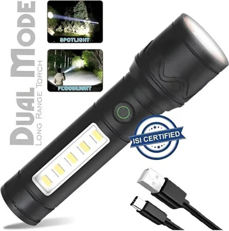TANSHA Mini Telescopic Zoom Usb Rechargeable Cob High Lumens Waterproof 2 hrs Torch Emergency Light(Black)