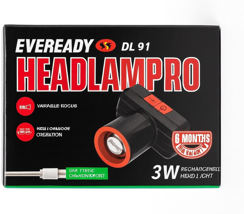 EVEREADY Headlamp Pro DL91, 90° Tilt, With Variable Focus Torch(Black, 9 cm, Rechargeable)