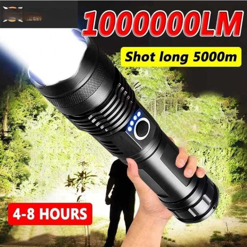 99Drops Zoomable Metal5 Modes Flashlight, Super Bright 100w Light TorchE Torch(Black, Silver, 20 cm, Rechargeable)