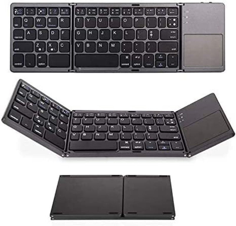 VOOCME Foldable Bluetooth Keyboard Portable Wireless with Sensitive Touchpad Pocket Size, Rechargeable, Bluetooth Wireless for iOS, Android and Windows Tabs