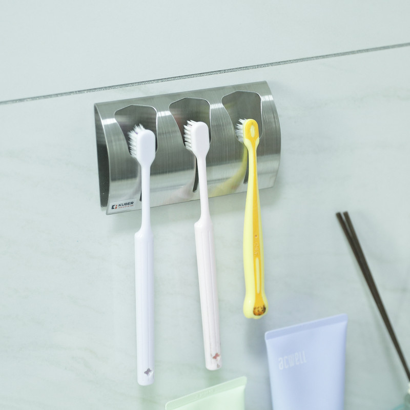 KUBER INDUSTRIES Cabinet Hanger Over Door Kitchen Hook|Holder Stainless Steel Toothbrush Holder(Silver, Wall Mount)