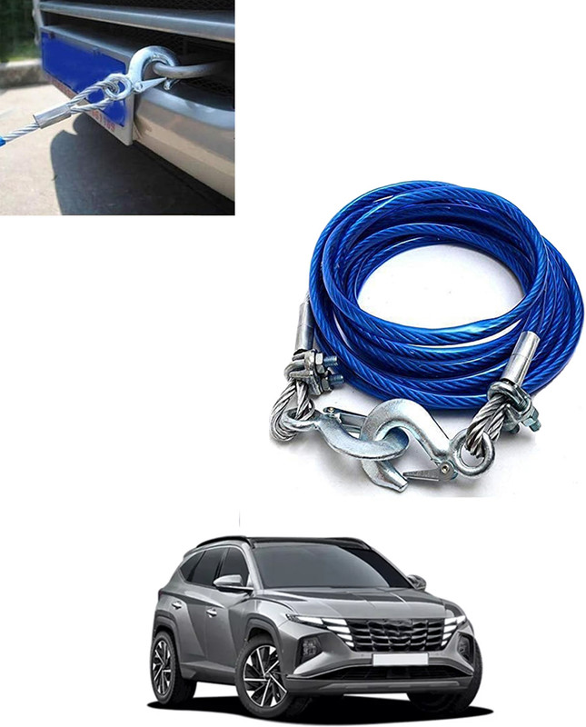 MATIES Car Blue Heavy Duty Strong Emergency 7000Kg Towing Capcity Rope With Hooks-281 4 m Towing Cable(Stainless Steel, 7000 kg Pull Capacity)