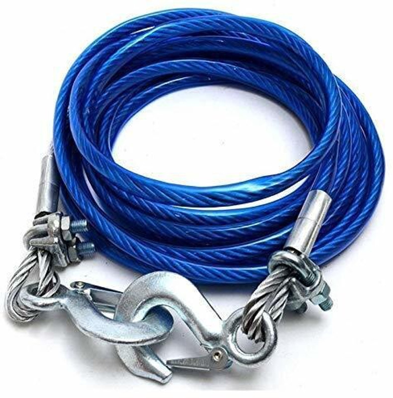 carempire Stainless Steel Wire Tow Rope with 5 Ton (10mm x 4mtr) Capacity Emergency Tow Cable with Self Locking Hook , Blue for All Cars 4 m Towing Cable(Iron, 5000 kg Pull Capacity)