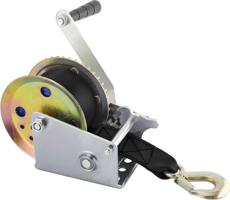 KWQAP 800lb Gear Hand Winch Hand Crank Nylon Strap Gear Winch ATV Boat Trailer 8 m Towing Cable(Steel, 362 kg Pull Capacity)
