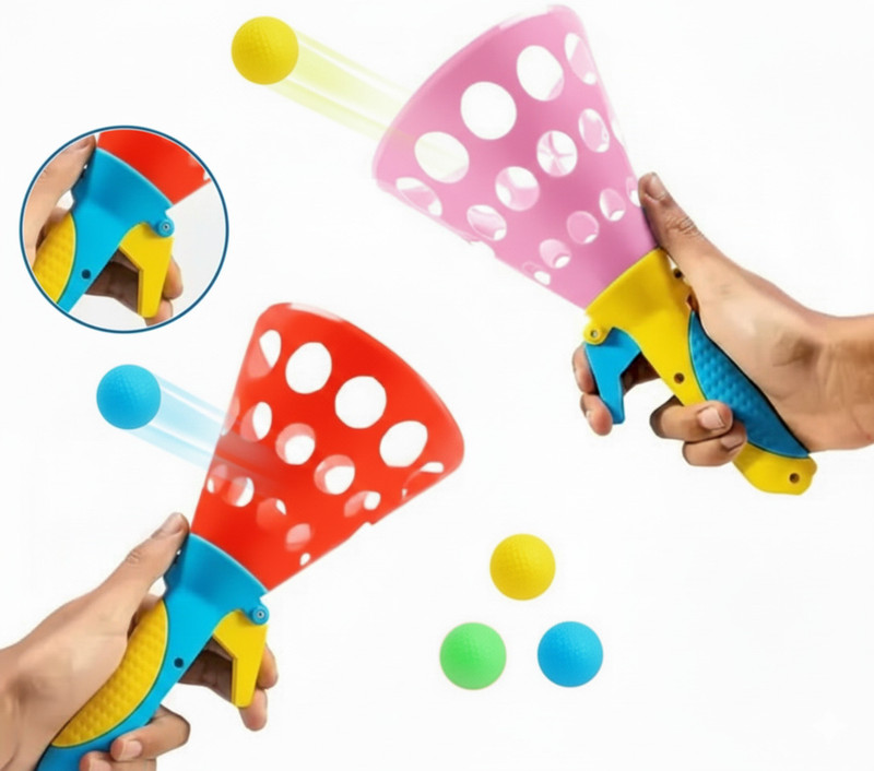 TOYTOPIO Click and Catch Twin Ball Game | Pop and Catch Ball Launcher Toy for Kids Throwball