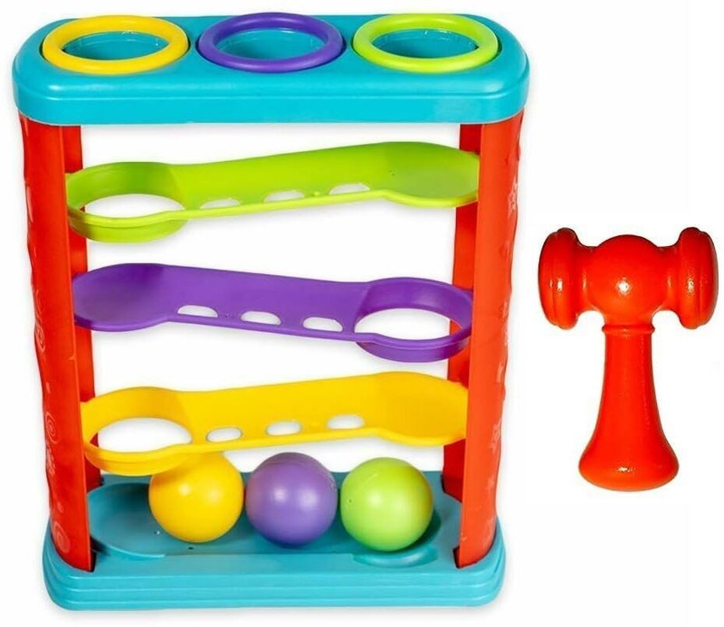 VWretails Hammer & Ball Drop Toy for Babies, Fun Learning Activity with Colorful Balls Softball