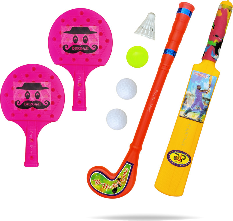 ATISHAY RETAIL Kids Sports Combo – BatBall, Racket & Hockey Set | Outdoor Fun Games |Age 3+" Cricket Bat