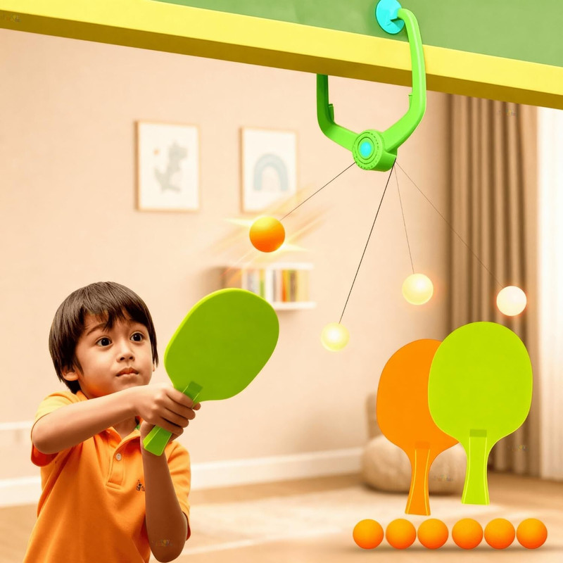 BHOLE Kids Table Tennis Trainer Hanging Toy Set with Balls and Paddles fo Table Tennis Kit