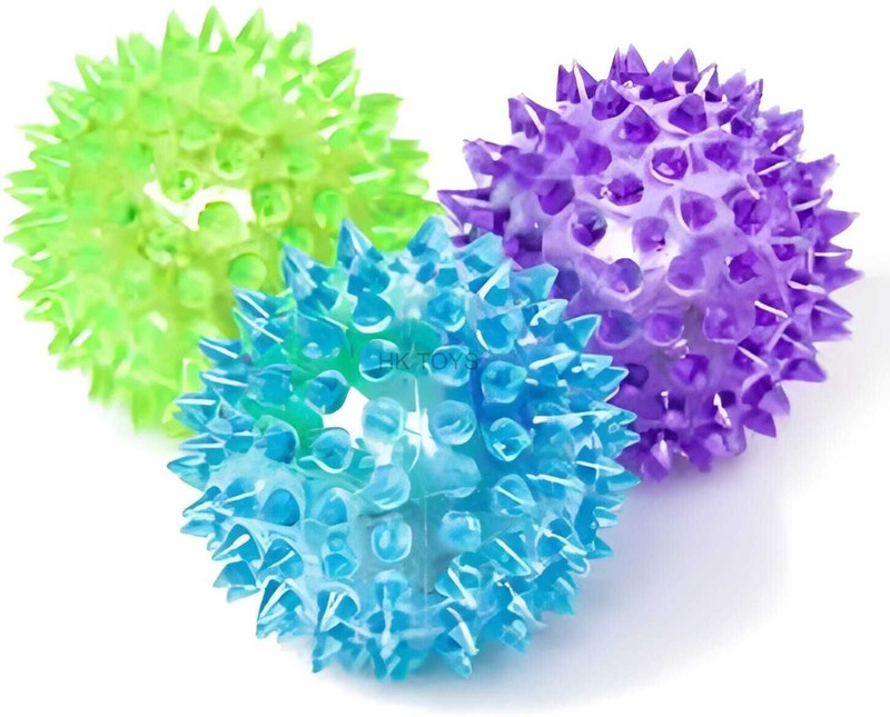 HK Toys Kids Flash Light Bouncy Spike Ball Rubber Toy - Set of 3 Squash