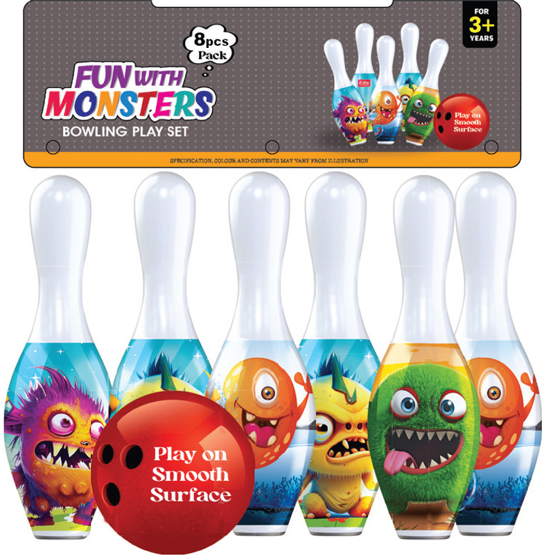 Synlark Fun with Monsters Bowling Play Toy Set with 6 Bottles and 2 Balls Game for Kids Bowling