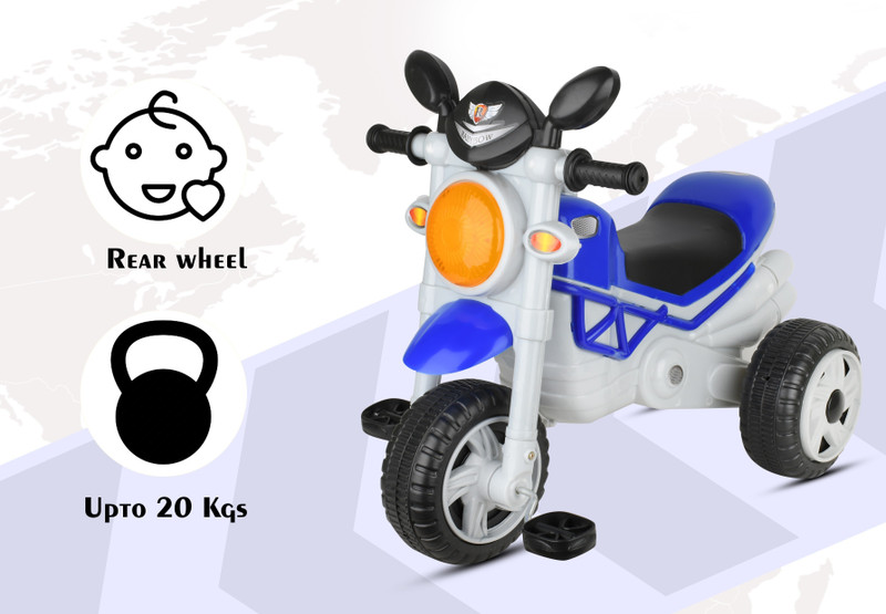 DUGGI MUGGI Smart Plug n Play Kids Ride on with Storage Space Best For kids Mini Bullet Tricycle for Kids,Smart Plug n Play Kids Ride on with Storage Space Tricycle(Blue, Grey)